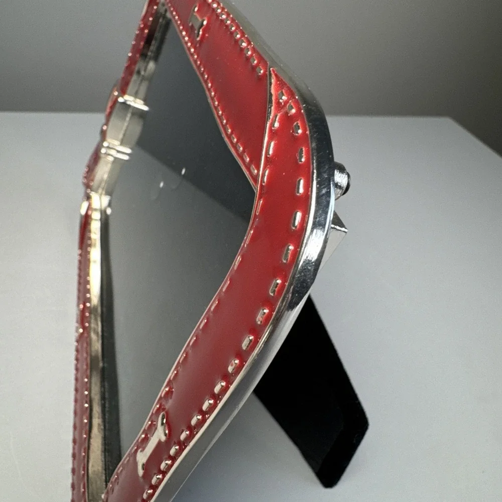 Red Enamel Dog collar Photo Frame Silver Buckle Doggie Bone Detail 4X6 Glossy